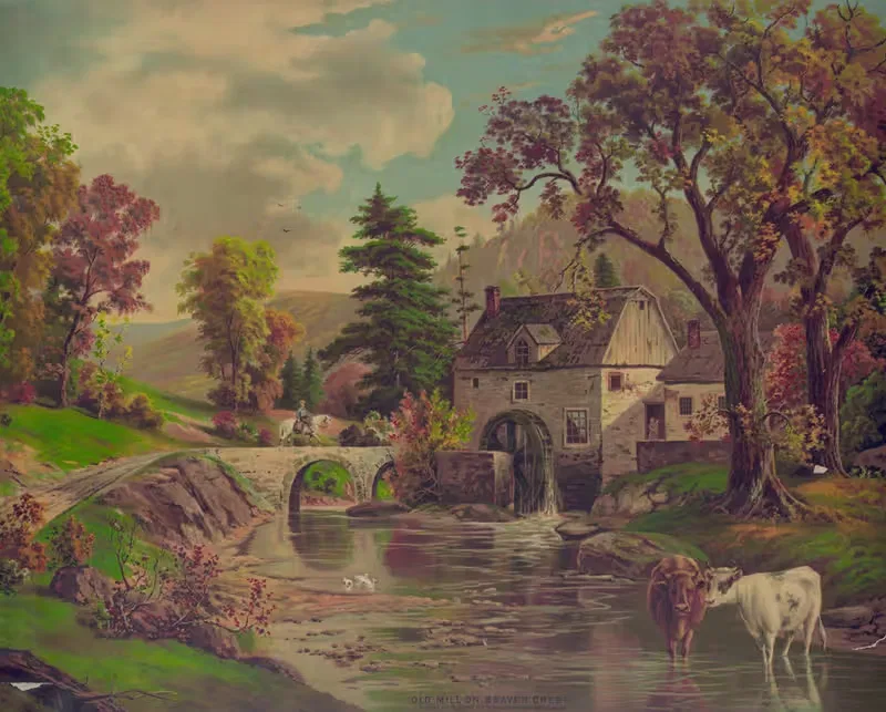 Старая мельница на ручье Бивер by Кребс Лит. Ко, 1879 — digital art print download