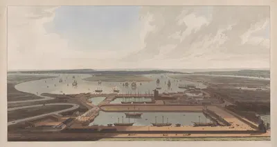 A View of the East India Docks by William Daniell, 1808 — digital art print download