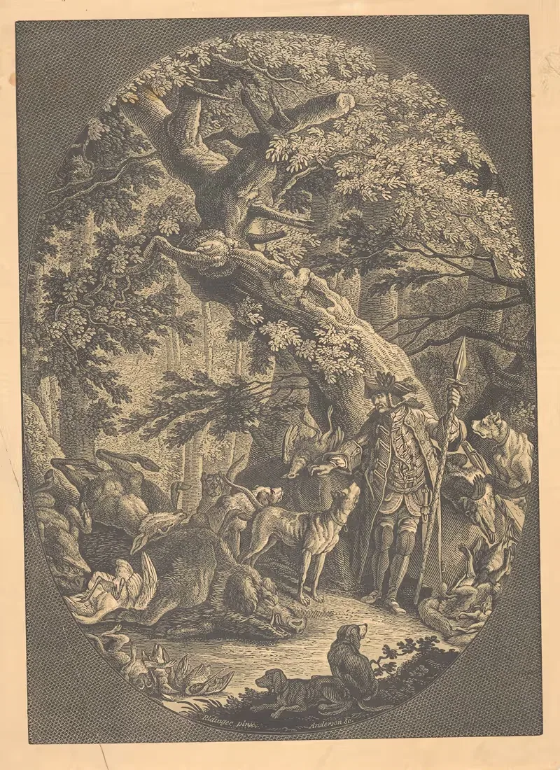 Hunter with his dogs and their prey — Alexander Anderson