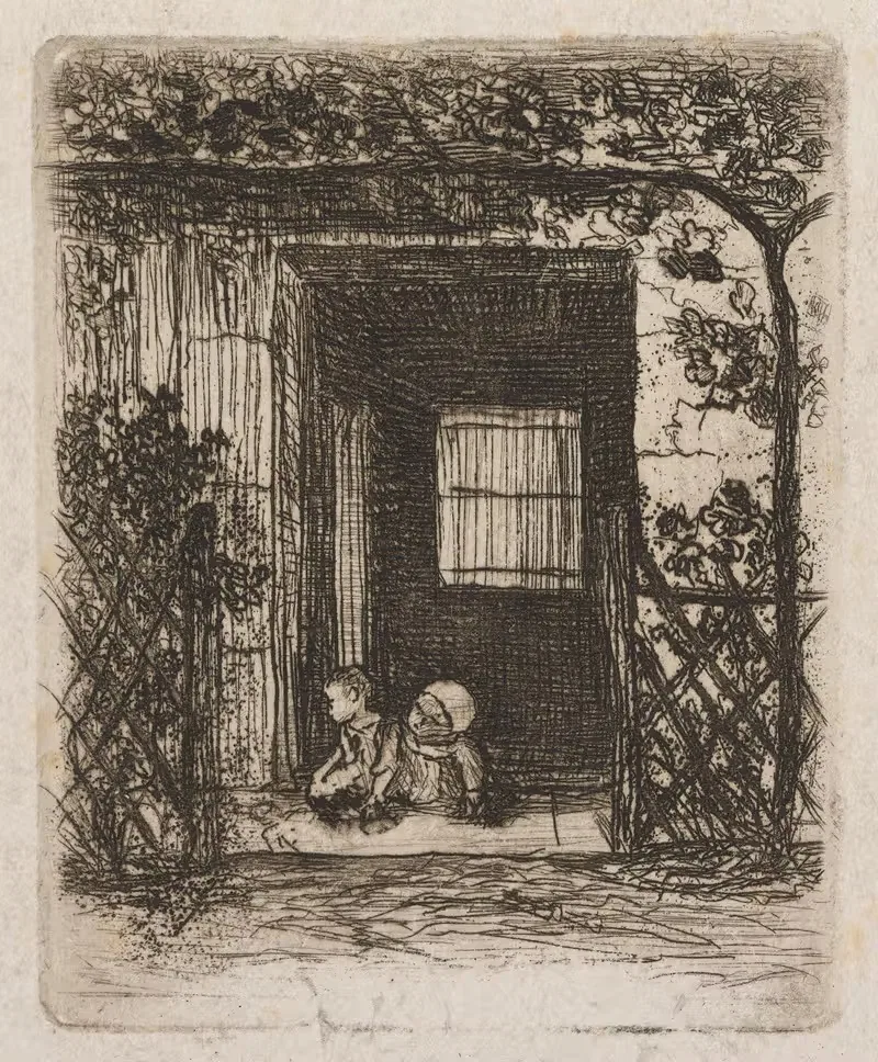 Дети в дверном проеме by Огюст Дела́тр, 1858 — digital art print download