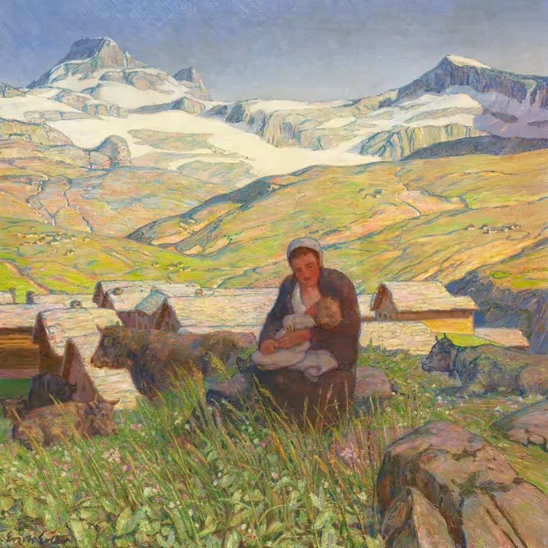 Горный пейзаж с успокаивающей крестьянкой by Эрих Эрлер, 1900 — digital art print download