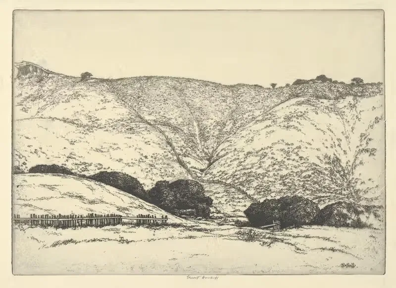 Красное дерево забор by Эрнест Хаскелл, 1900-1925 — digital art print download