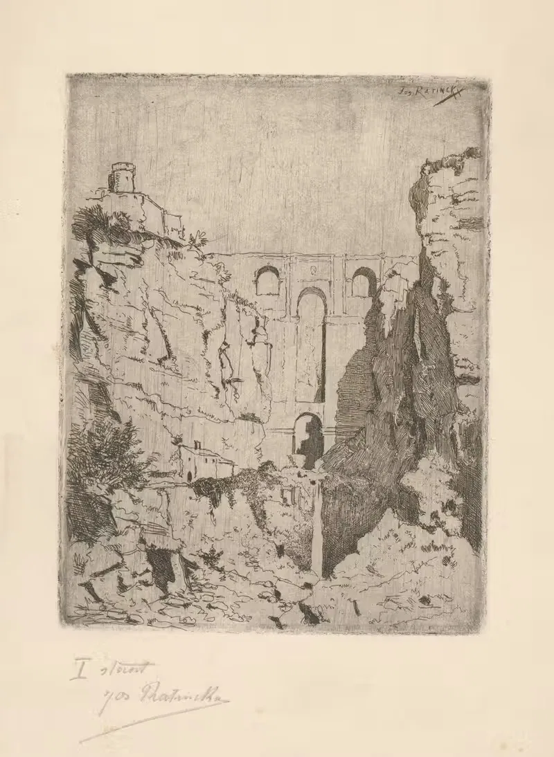 Mountain landscape with a ruin in a gorge — Jos Ratinckx
