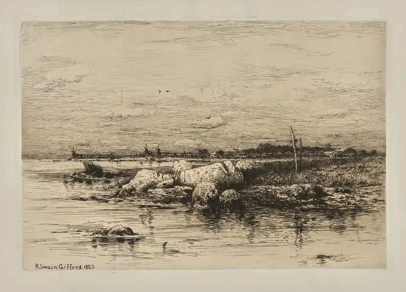 Приливные отмели и ветряные мельницы by Роберт Суэйн Гиффорд, 1883 — digital art print download