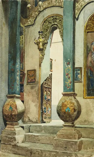 Ein Durchgang im Inneren der Grabeskirche in Jerusalem by Adolf Seel, 1874 — digital art print download