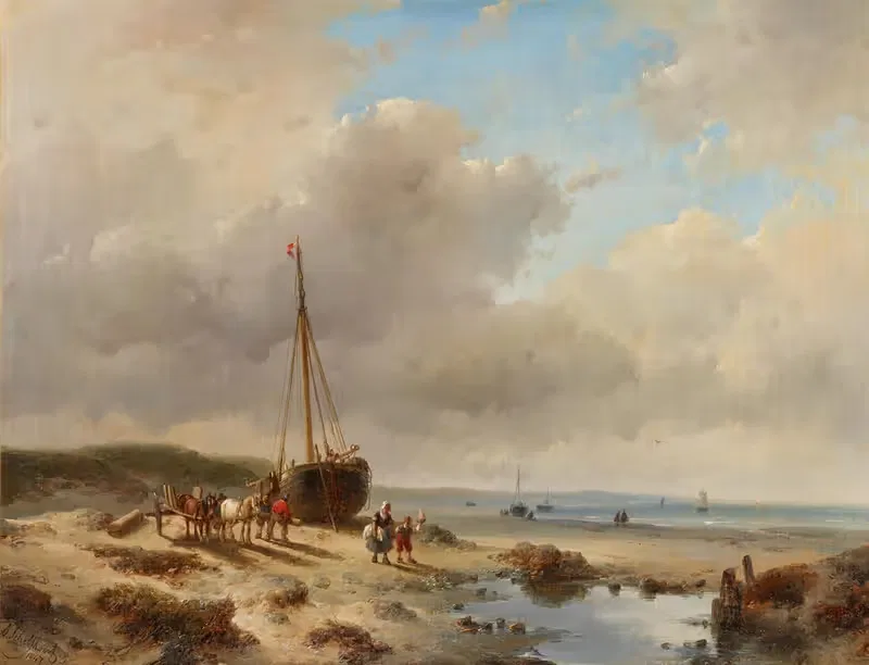 Fischerboote am Strand by Andreas Schelfhout, 1847 — digital art print download