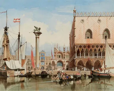 Ansicht von Venedig mit Blick auf den Dogenpalast und die Basilica di San Marco by Carl Friedrich Heinrich Werner, 1835 —…