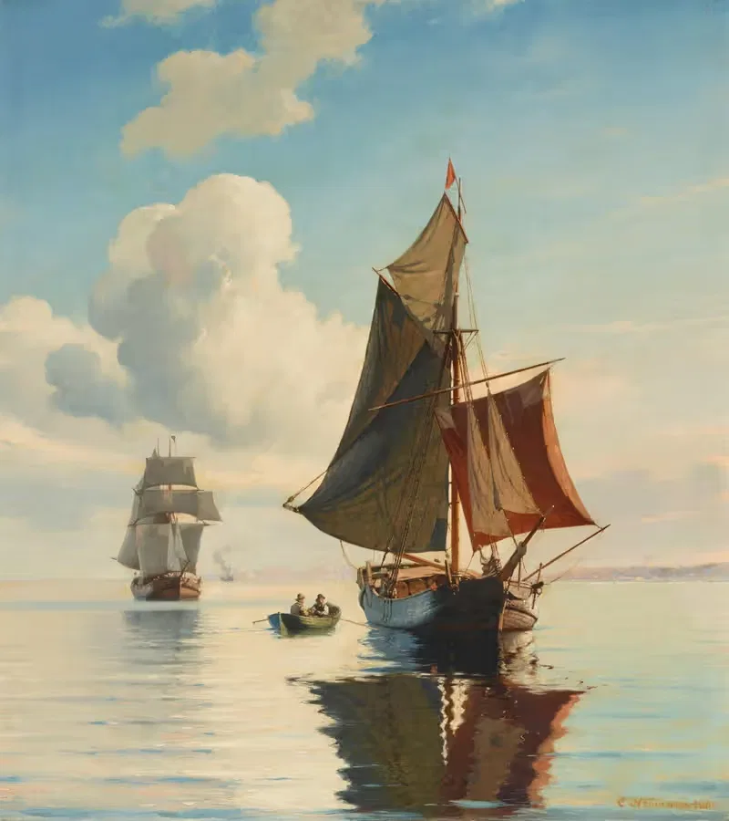 Парусник на спокойном море by Карл Иоганн Нейман, 1888 — digital art print download