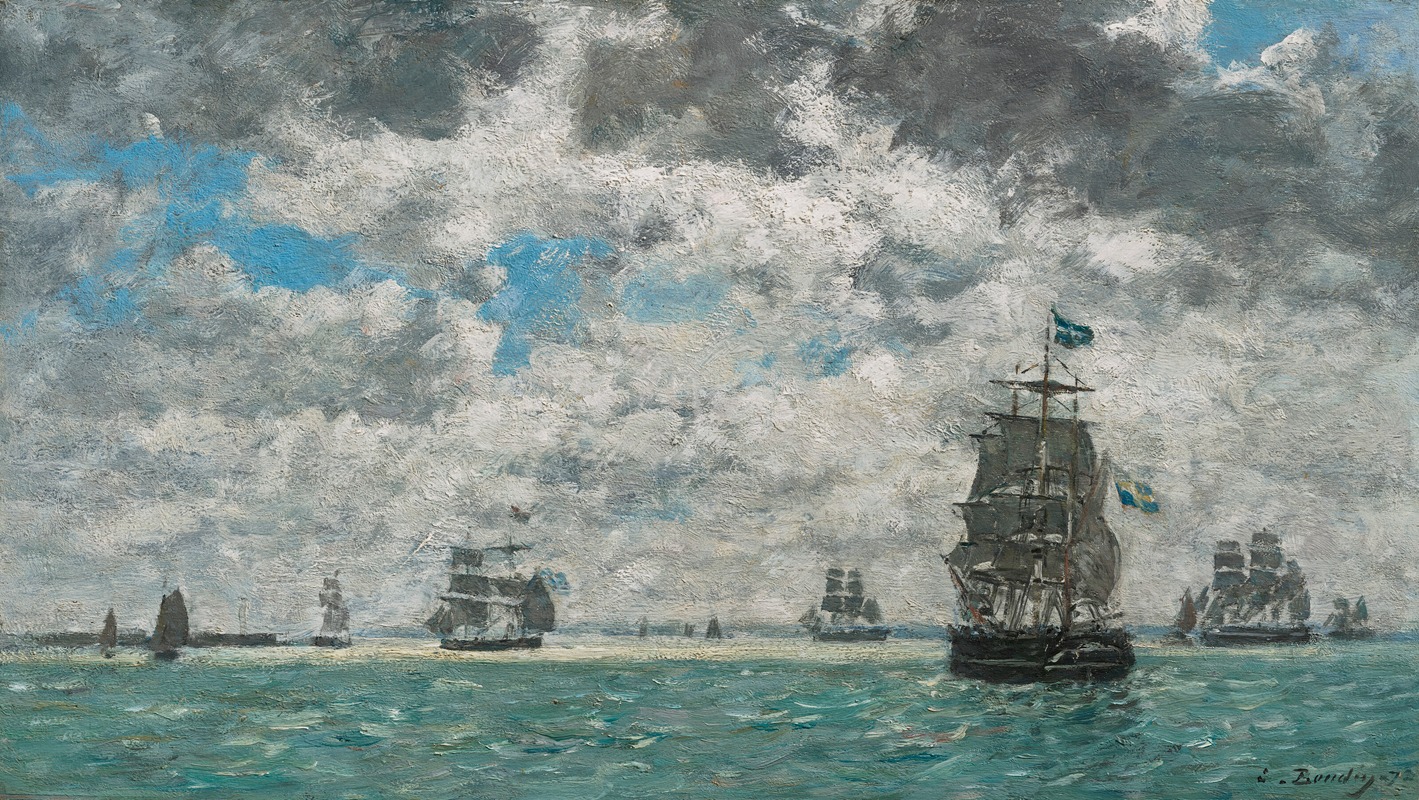Трехмачтовые суда перед Антверпеном by Южен Буден, 1872 — digital art print download