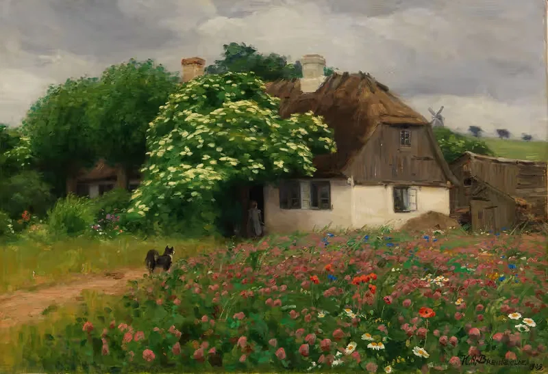 Фермерский дом с цветочным лугом by Ханс Андерсен Брендекильде, 1909 — digital art print download