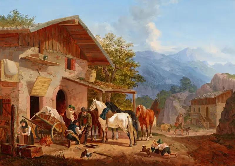 Schmiede in einem Gebirgsdorf — Heinrich Bürkel