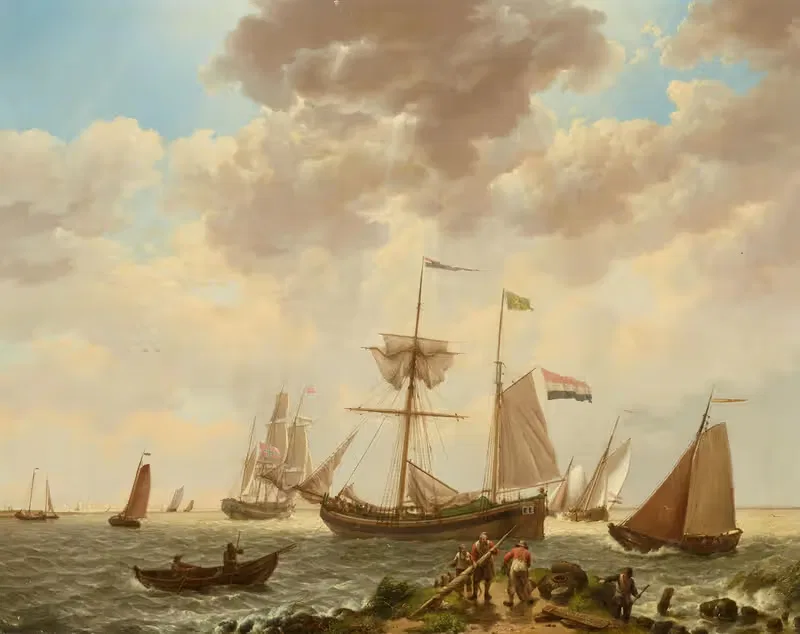 Сцена на пляже с парусниками by Иоганнес Херманус Кеккёк, 1831 — digital art print download