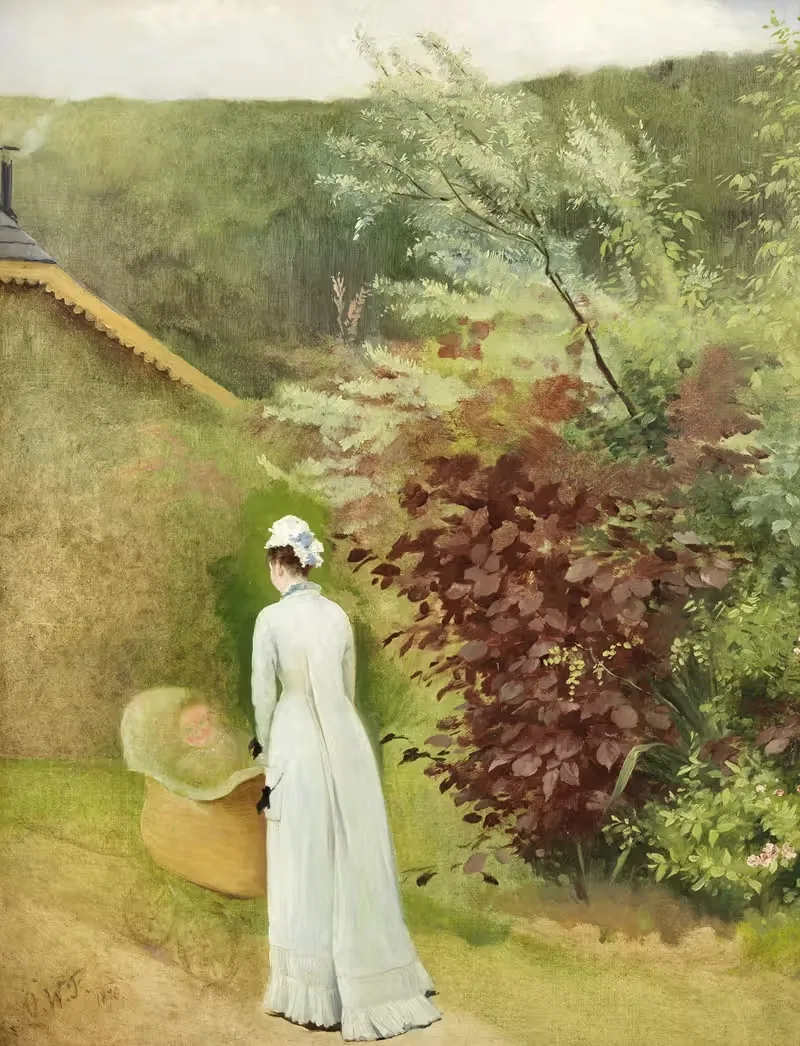 Landschaft, Frau mit Kinderwagen — Olga Wisinger-Florian