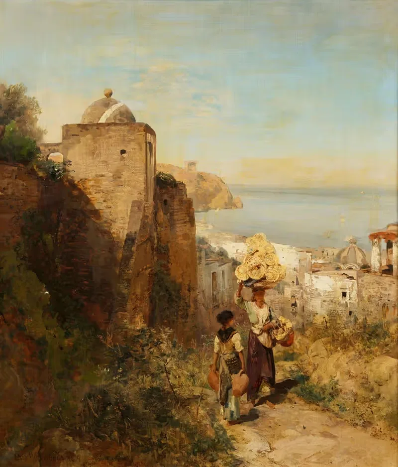 Прибрежный пейзаж у Неаполя by Освальд Ахенбах, 1879 — digital art print download