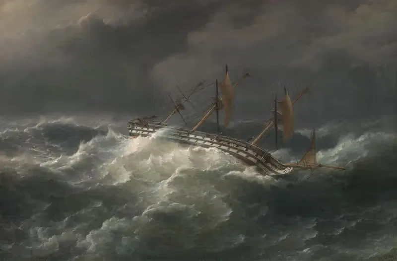 Трехмачтовое судно в бурном море by Роберт Бриджес Бичи, 1862 — digital art print download