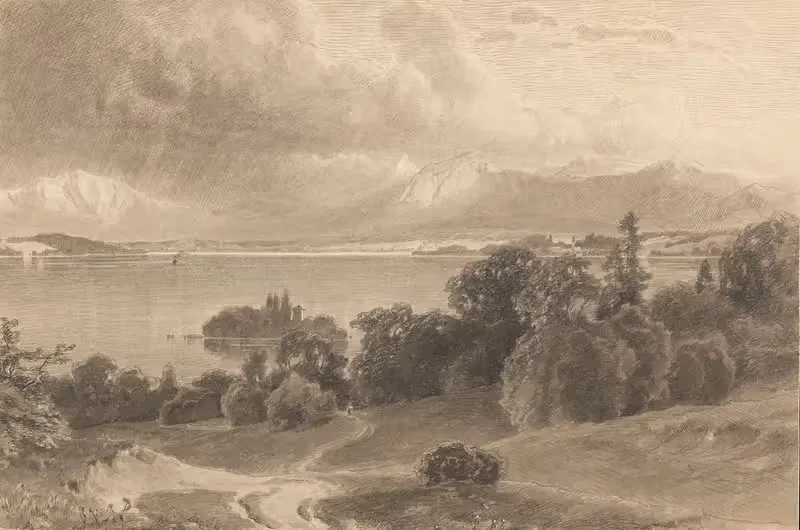 Озёрный панорама в Альпах by Вильгельм Шойхцер, 1850 — digital art print download
