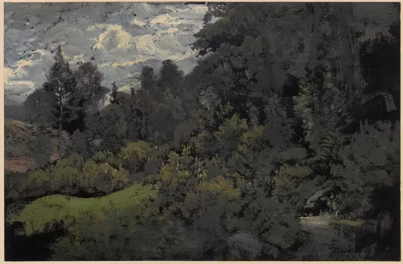 Hill overgrown with trees by Adolf Dressler, 1850-1881 — digital art print download