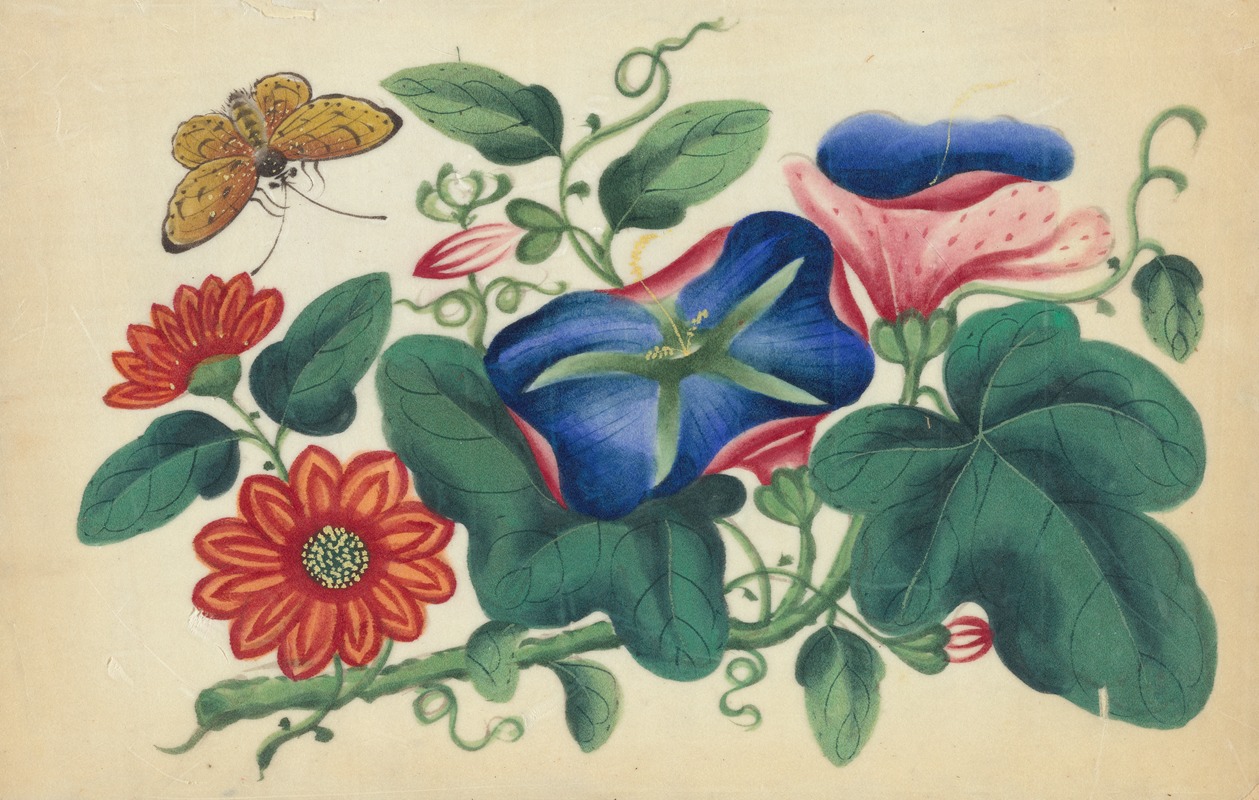 Flowers and butterfly. by Аноним, 1800-1899 — digital art print download