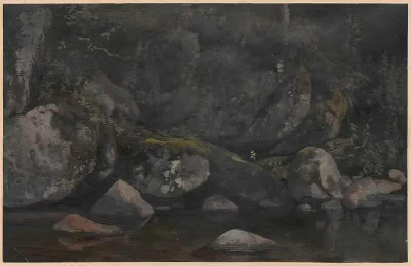 Rocky slope with a stream by Adolf Dressler, 1850-1881 — digital art print download