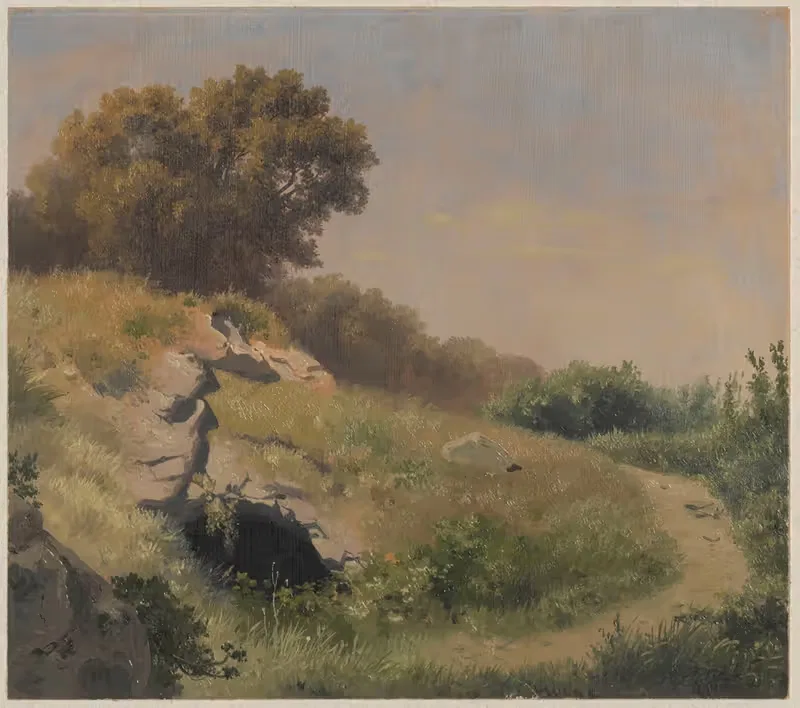 Landscape with a field road and rock cave — Arthur Blaschnik