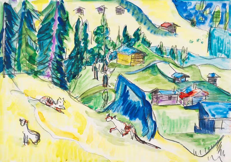 Bergalp mit Hütten und Katzen — Ernst Ludwig Kirchner
