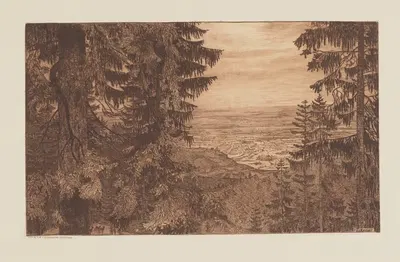 Landscape. On the Bottom Left, a Group of Roe Deers by Alexander Eckener, 1900 — digital art print download