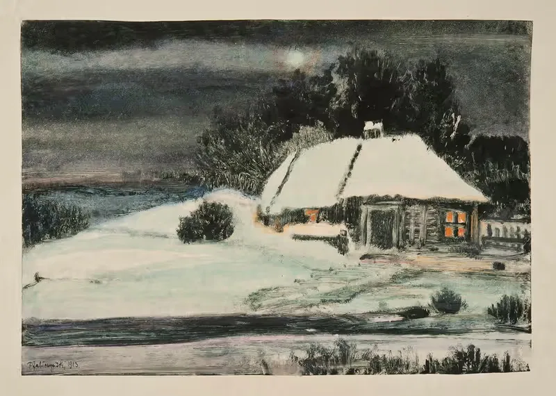 Hut in snow by Feliks Jabłczyński, 1913 — digital art print download