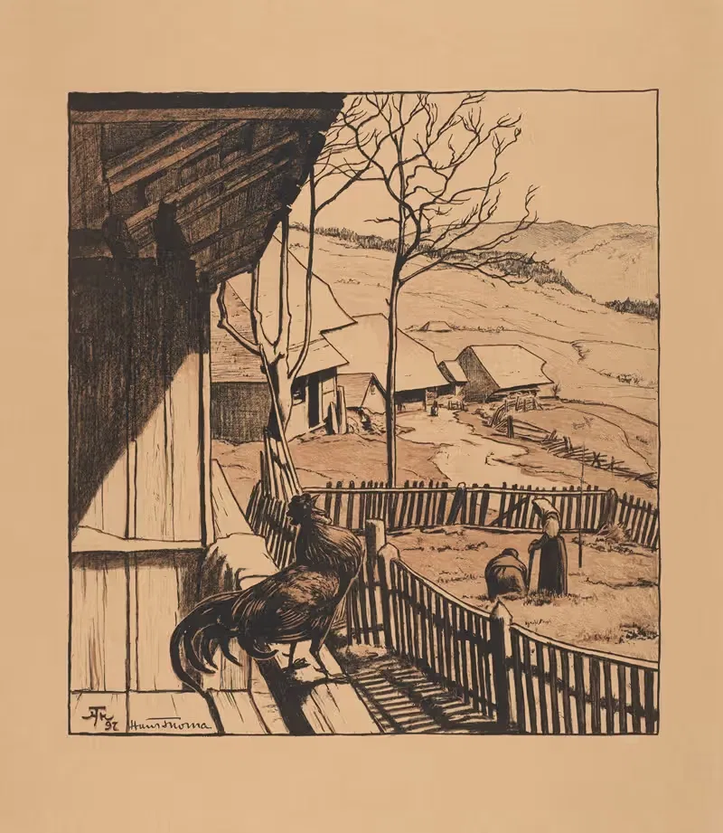 Пейзаж с кукарекающим петухом by Ханс Тома, 1897 — digital art print download