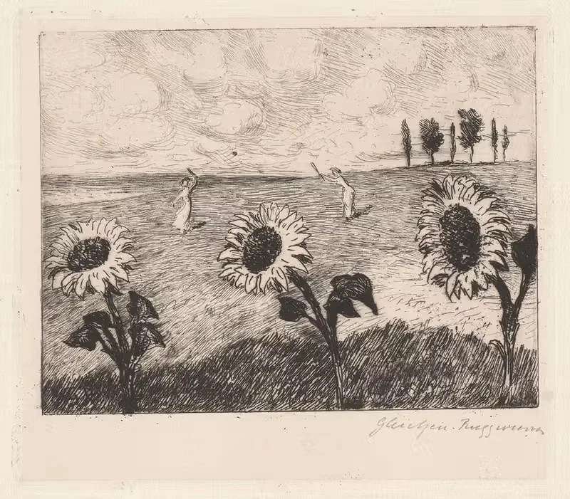 Landscape with Sunflowers by Heinrich-Ludwig von Gleichen-Russworm, 1888 — digital art print download