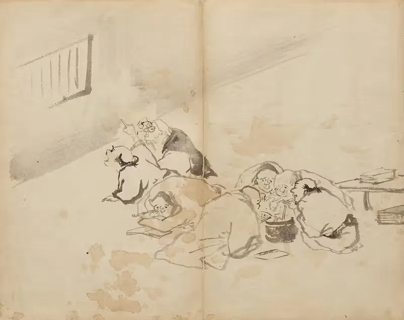 People Dining and Reading by Kawanabe Kyōsai — digital art print download