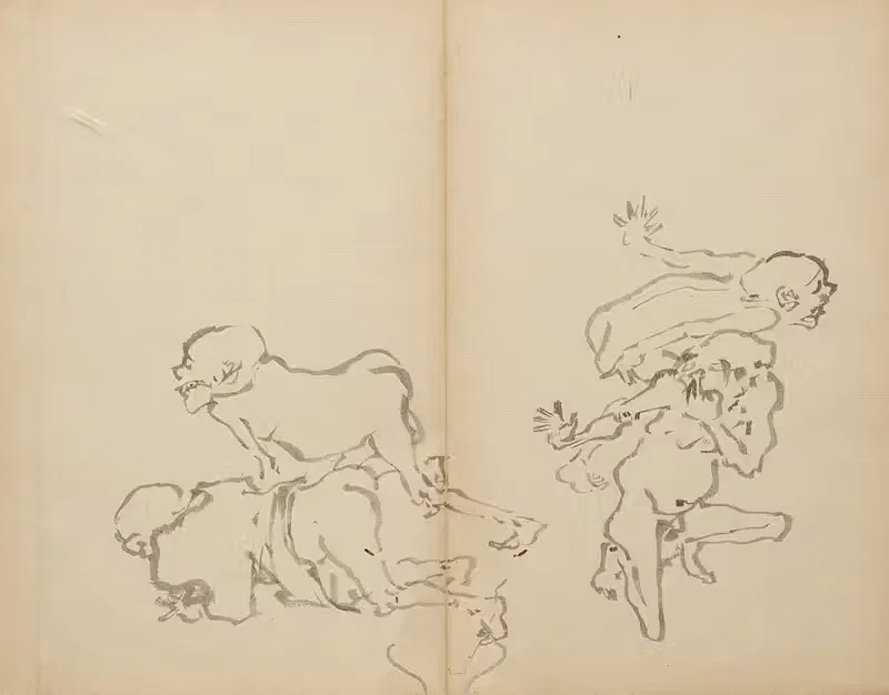 Seniors' Farting Contest — Kawanabe Kyōsai