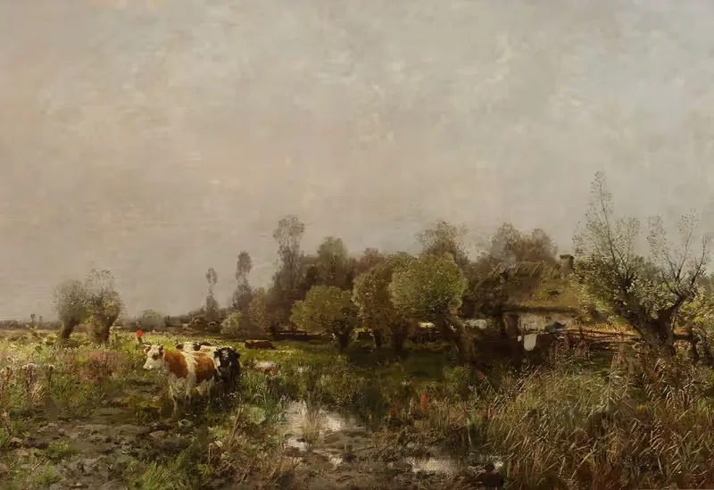 Summer landscape with a cottage on marshland — Roman Kazimierz Kochanowski