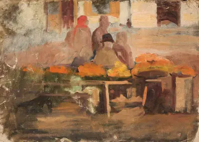 At the marketplace, sketch by Stanisław Ignacy Fabijański — digital art print download