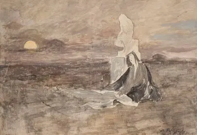 Landscape with a female figure by Stanisław Ignacy Fabijański — digital art print download