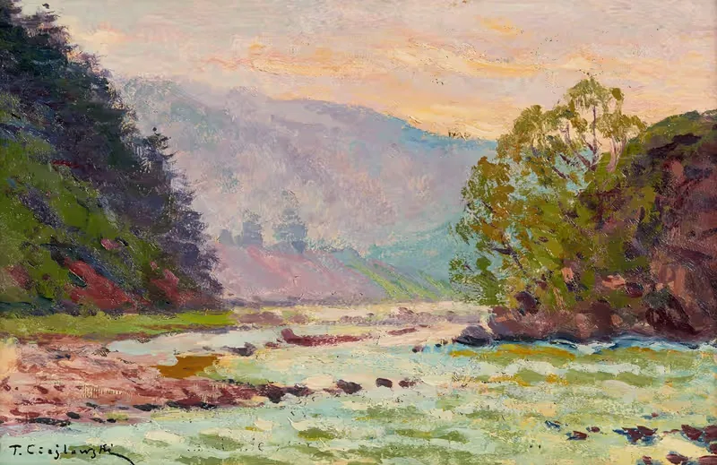 Mountainous landscape with a river by Tadeusz Cieślewski — digital art print download