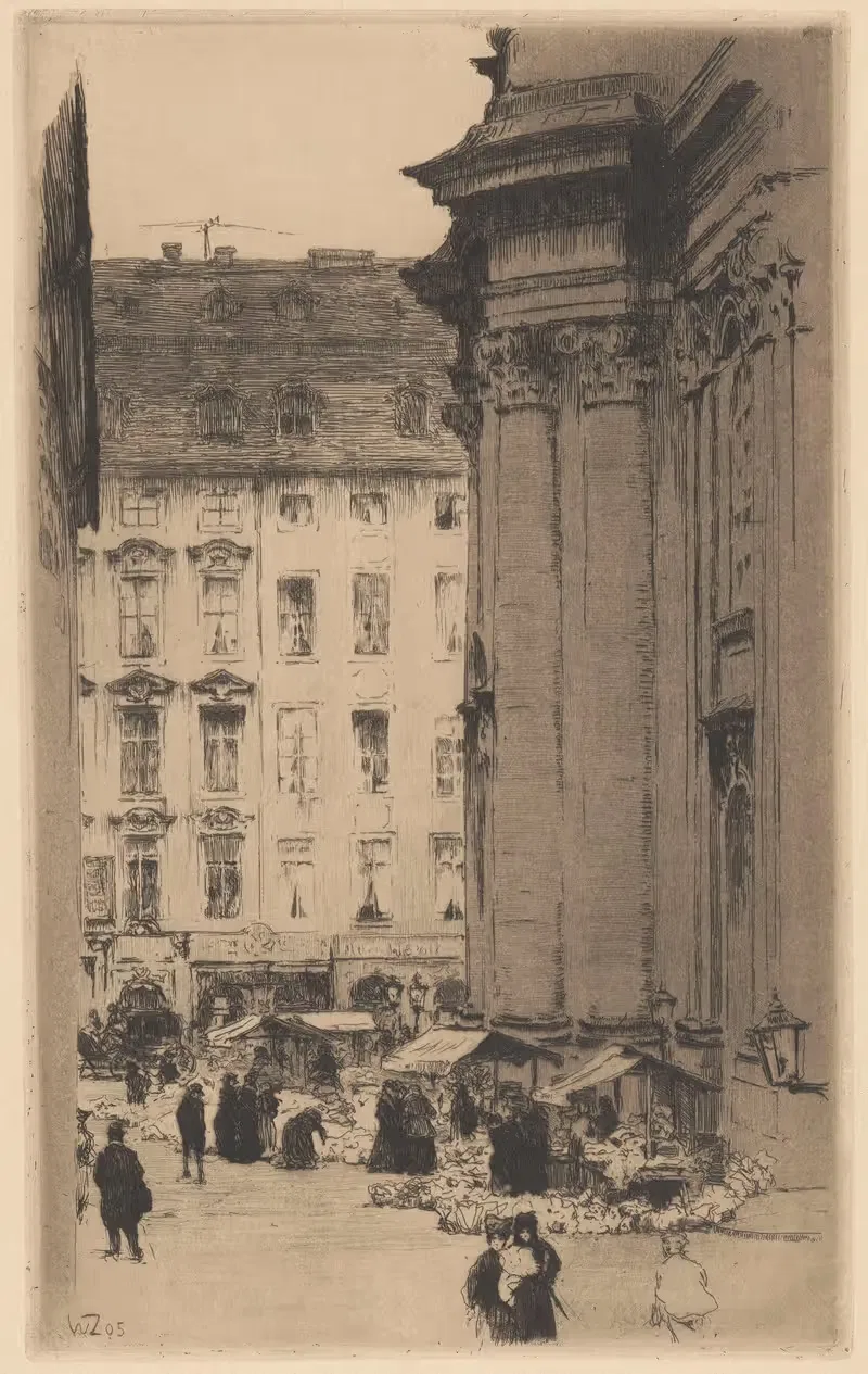 Blumenmarkt an der Kreuzkirche by Уолтер Цайзинг, 1905 — digital art print download