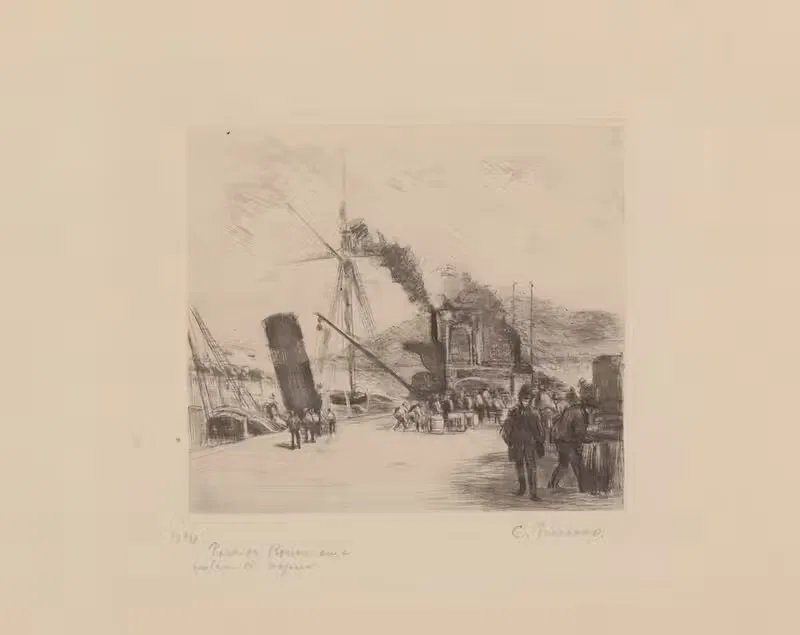 Port de Rouen avec bateau à vapeur — Camille Pissarro