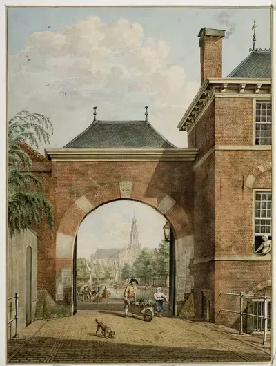 Gezigt door de eenties Poort op de Groote kerk te Haarlem by Hermanus Petrus Schouten, 1800-1805 — digital art print download