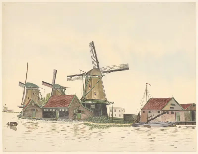 molens; De Ooievaar; De Windhond; De Gans, Kalverringdijk — Johannes Nicolaas Eijman