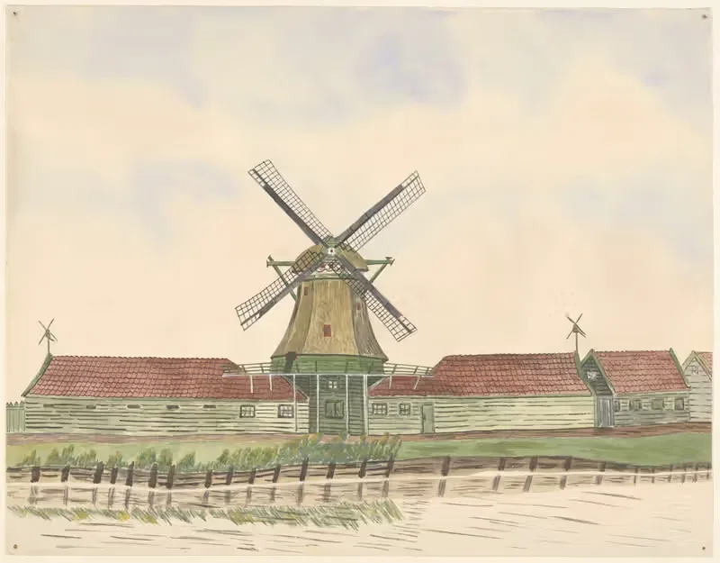 Oliemolen Het Vette-Schaap met schuren — Johannes Nicolaas Eijman