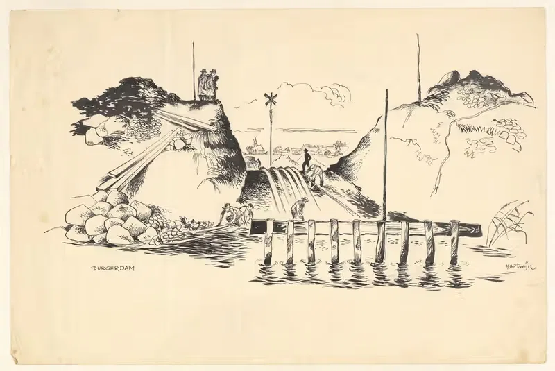 Работы по укреплению дамбы у Дургердама by Маартен Оортвайн, 1950-1970 — digital art print download