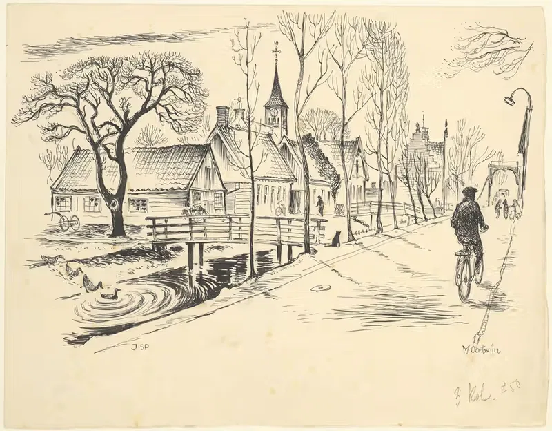 Вид на деревенскую улицу в Йиспе by Маартен Оортвайн, 1950-1960 — digital art print download