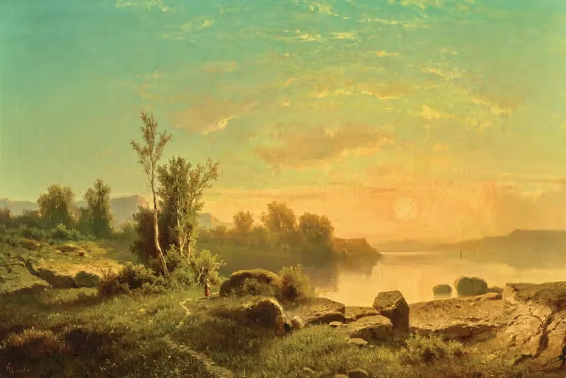 A River Landscape at Sunset by Adolf Chwala — digital art print download