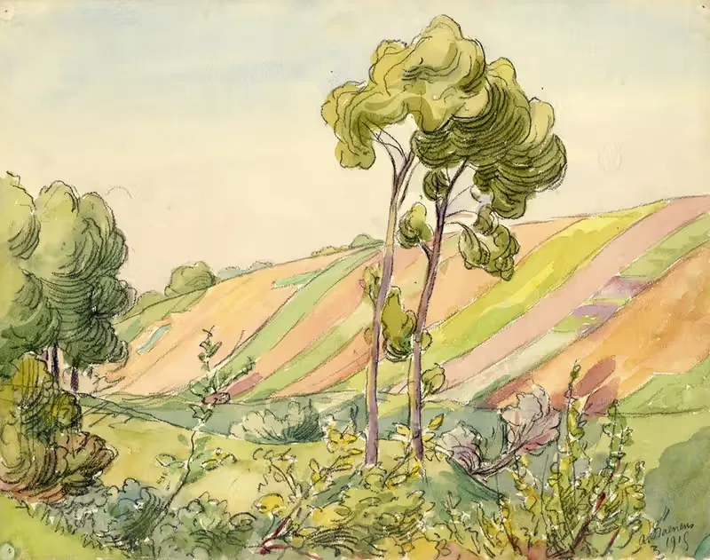 Пейзаж в акварели by Альберт Дэененс, 1916 — digital art print download