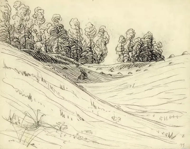Landschappen in houtskool by Albert Daenens, 1915 — digital art print download