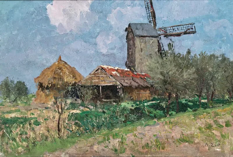 Windmills in Belgium by Alfred Zoff, 1910 — digital art print download