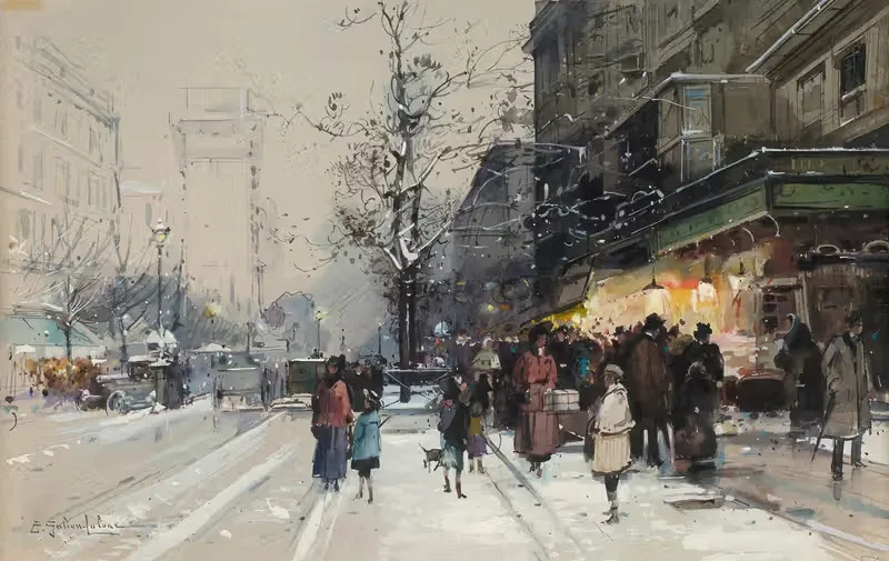 Большие бульвары под снегом by Эжен Галиен-Лалу — digital art print download