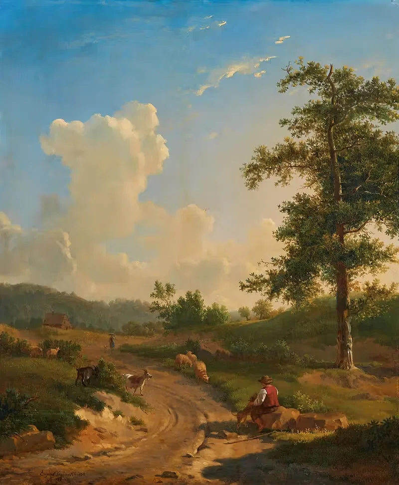 Пейзаж Арденн с девушкой by Южен Жозеф Вербокховен, 1862 — digital art print download