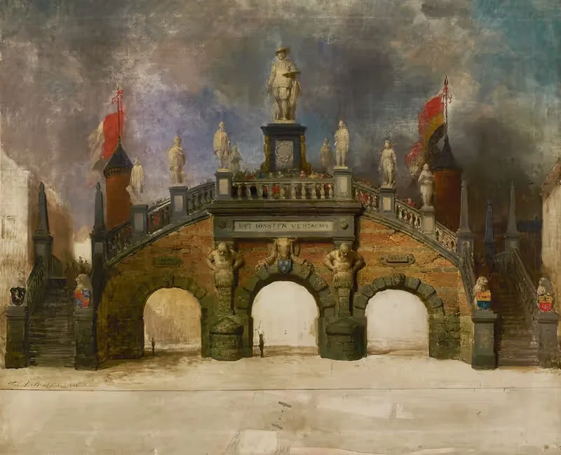 Olieverfschets van de Triomfboog voor de Rubensfeesten — Ferdinand de Braekeleer