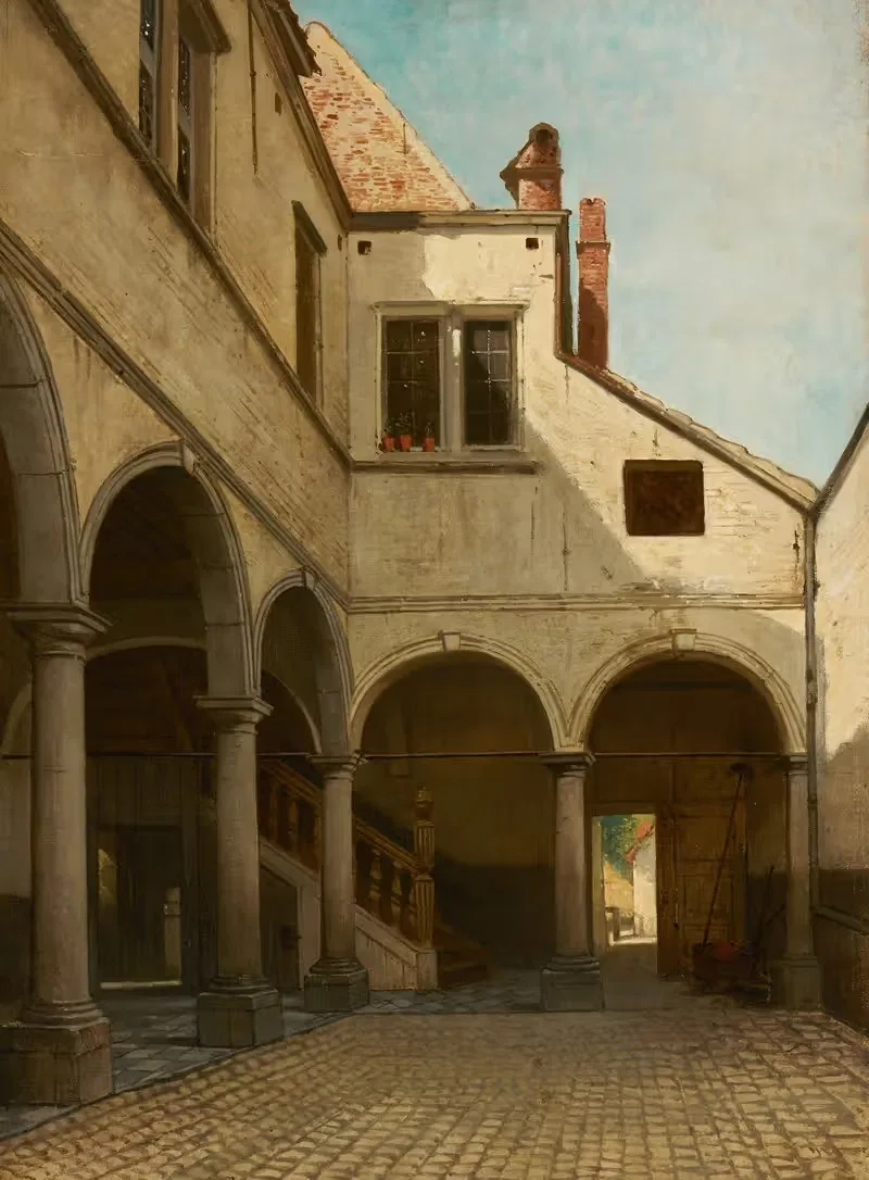 Binnenkoer van herenhuis met zuilengalerij — Hendrik Diddaert